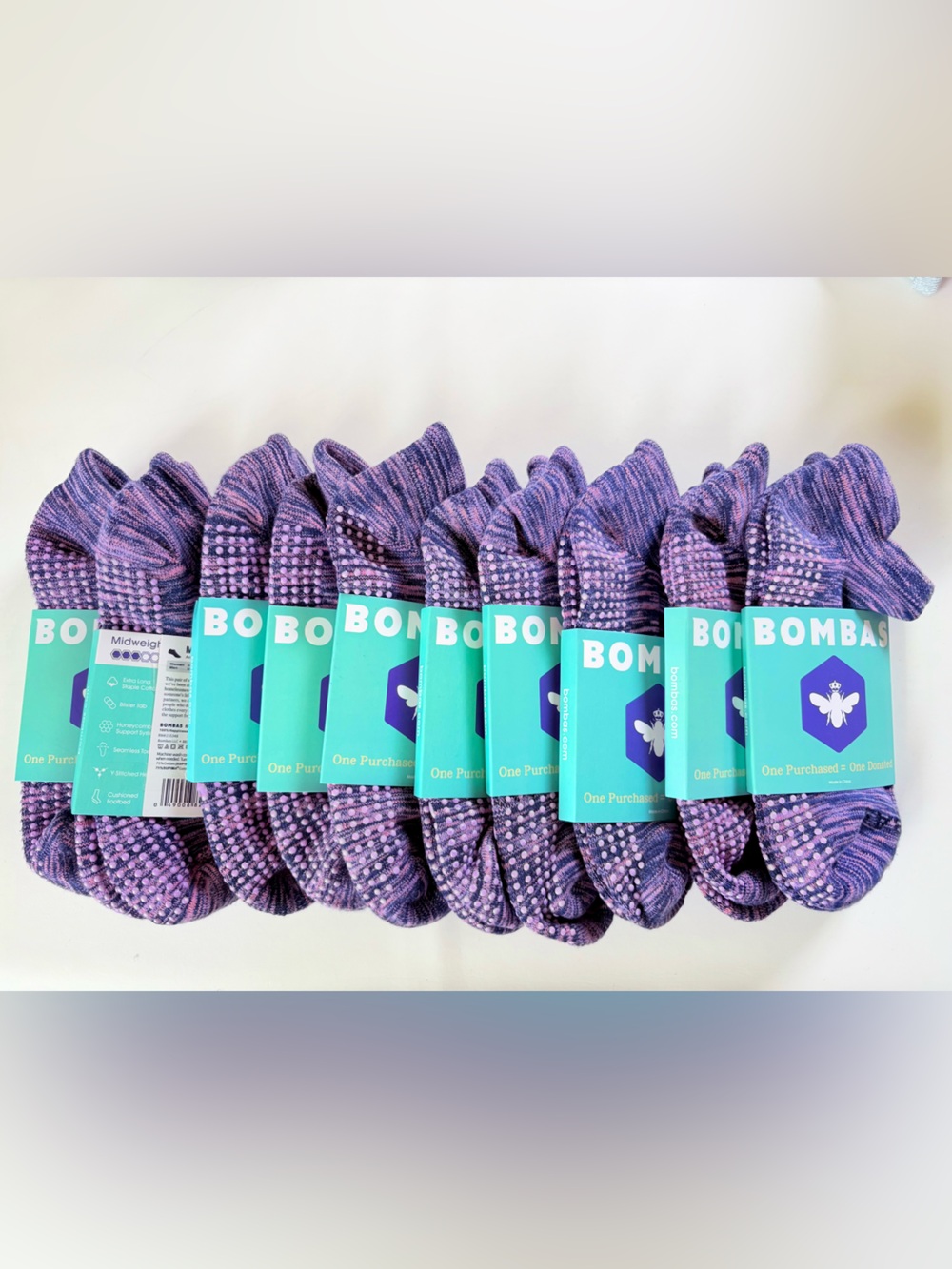 Bombas Women’s Purple No Show Grip Socks Yoga Pilates Size M 10-Pack